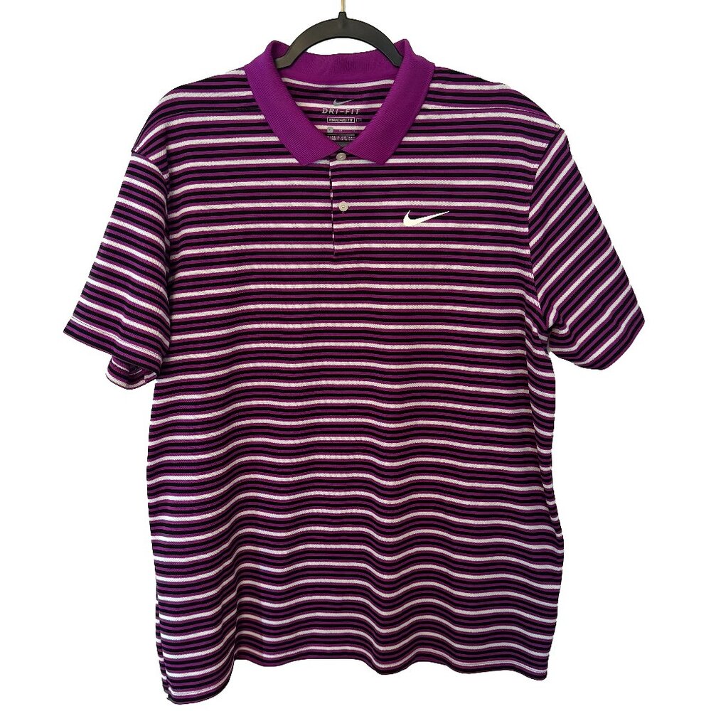 Nike Dri-Fit Standard Fit Purple Striped Short Sleeve Men's Polo Size XL